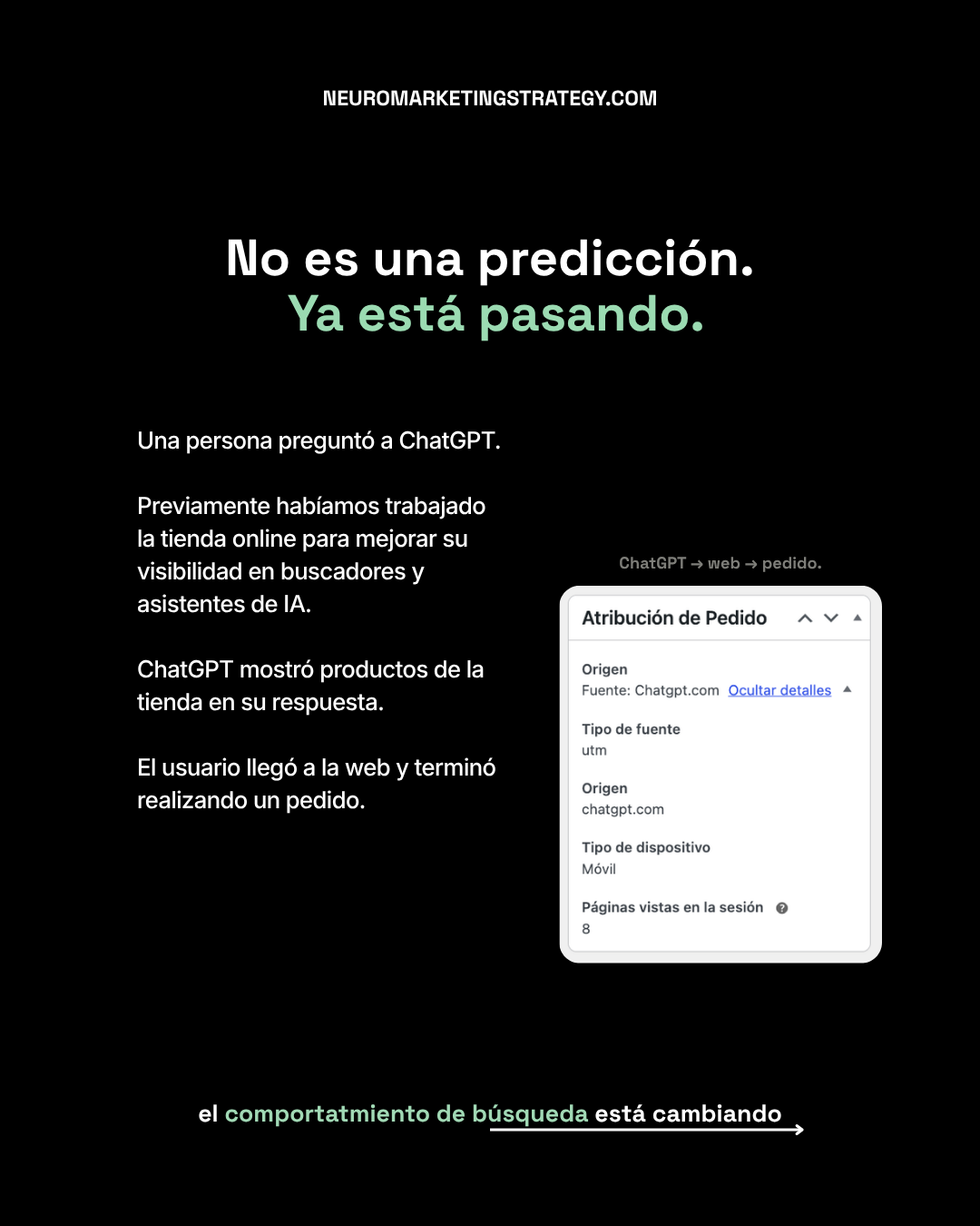 Pedido atribuido a chatgpt.com en una tienda online: visita desde móvil y ocho páginas vistas